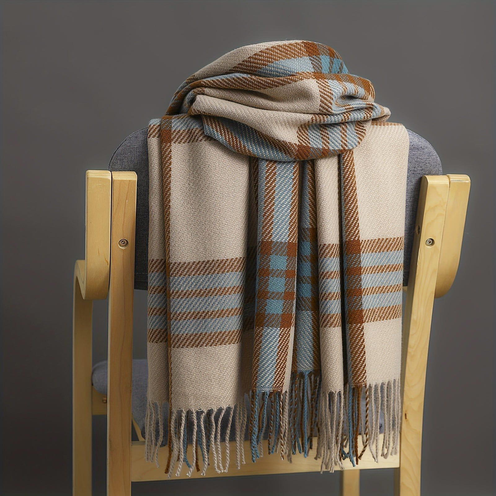 Lavinque Scarfs Beige Écharpe à Carreaux | Laine & Acrylique | Chaude et Élégante