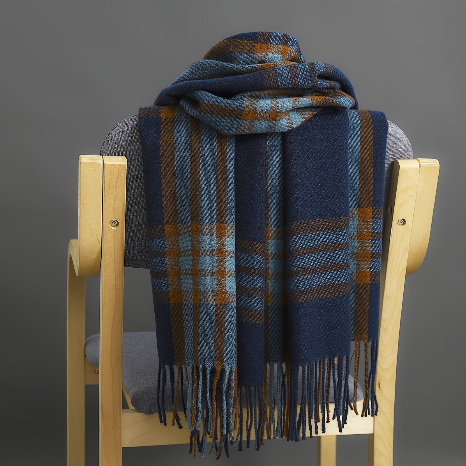 Lavinque Scarfs Bleu Écharpe à Carreaux | Laine & Acrylique | Chaude et Élégante