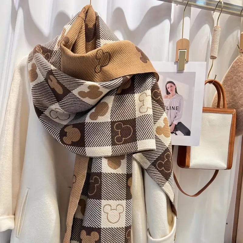 Lavinque Scarfs Marron-Gris Écharpe en Laine à Carreaux | Hiver | Douce et Tendance
