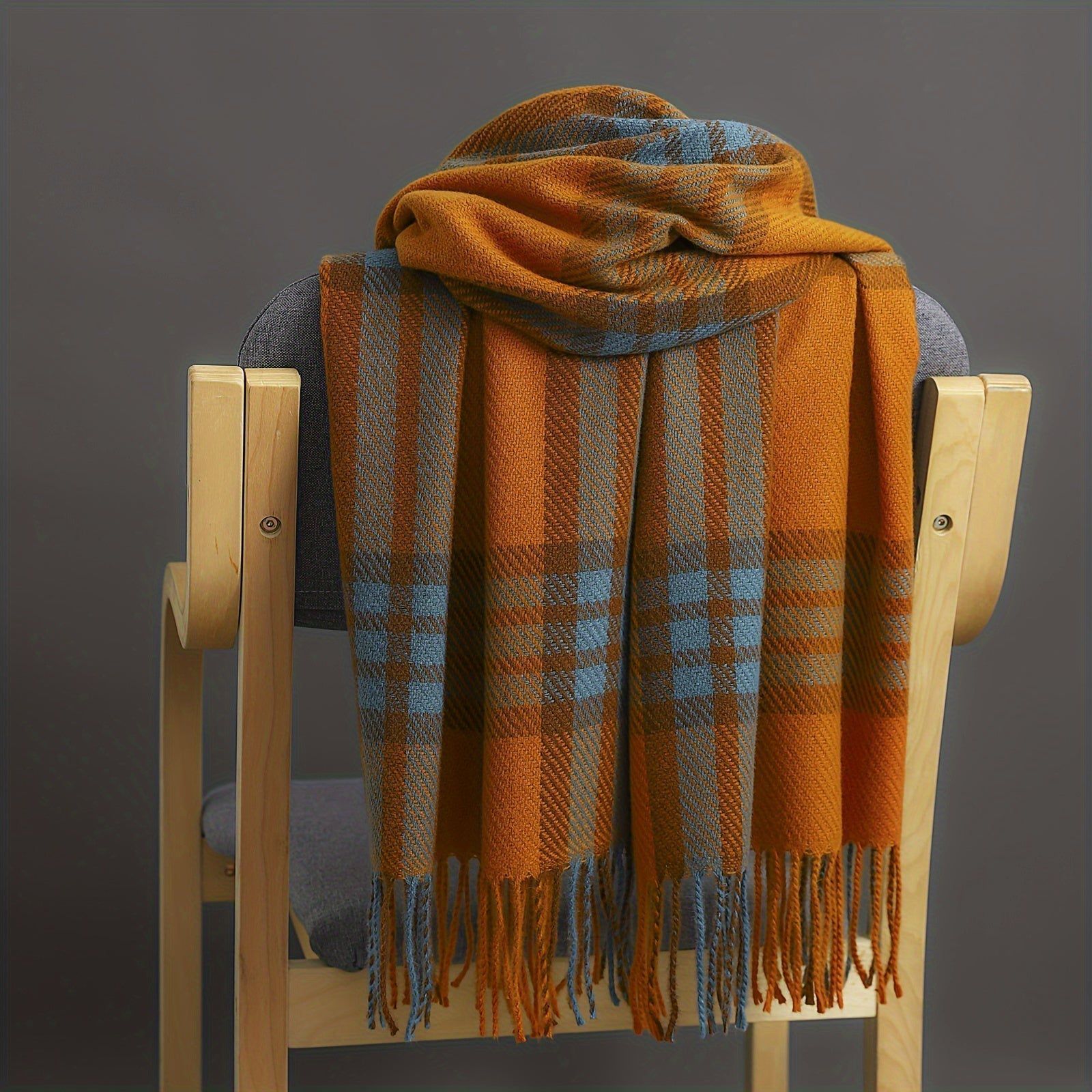 Lavinque Scarfs Orange Écharpe à Carreaux | Laine & Acrylique | Chaude et Élégante