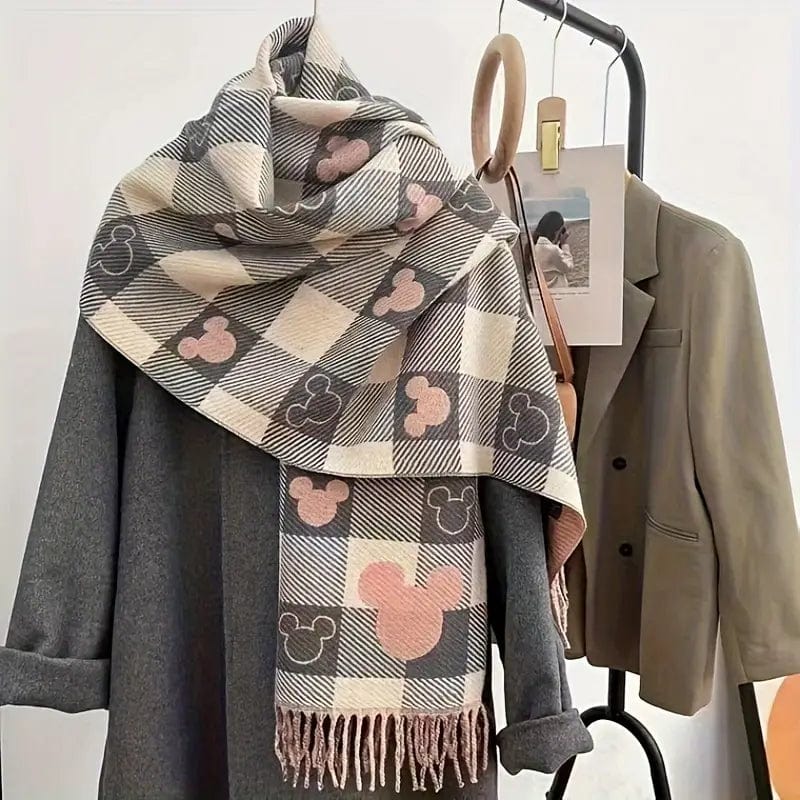 Lavinque Scarfs Rose-Gris Écharpe en Laine à Carreaux | Hiver | Douce et Tendance