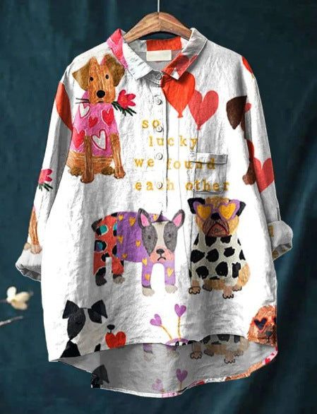 Lavinque shirt Chien blanc / S Chemise Oversize | Imprimé Chiens | Style Original et Décontracté