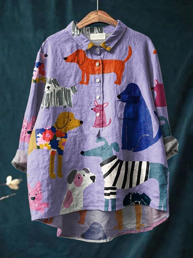 Lavinque shirt Chien violet / S Chemise Oversize | Imprimé Chiens | Style Original et Décontracté