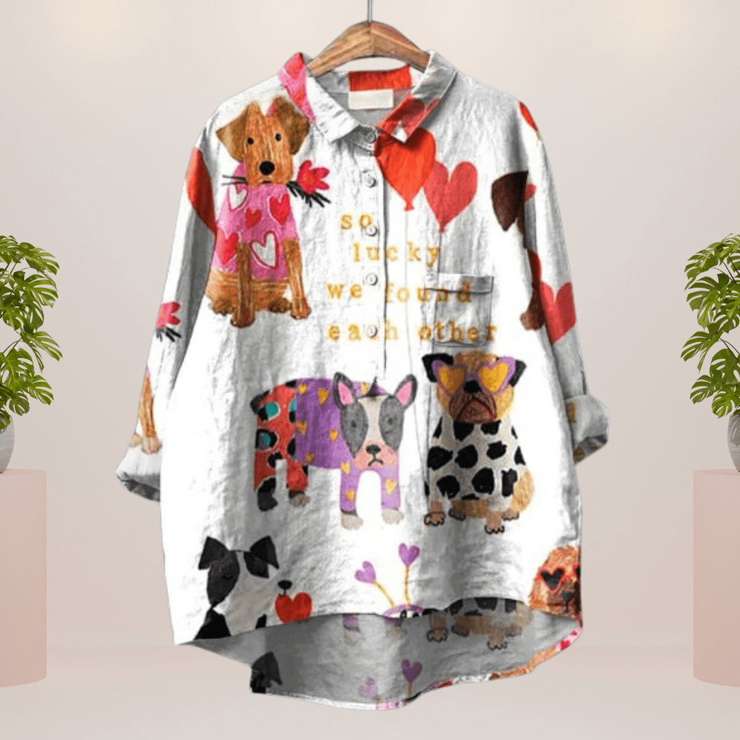 Lavinque Shirts Amour des Chiens / S Chemise Oversize Violette | Imprimé Chiens Colorés | Style Fun et Confortable