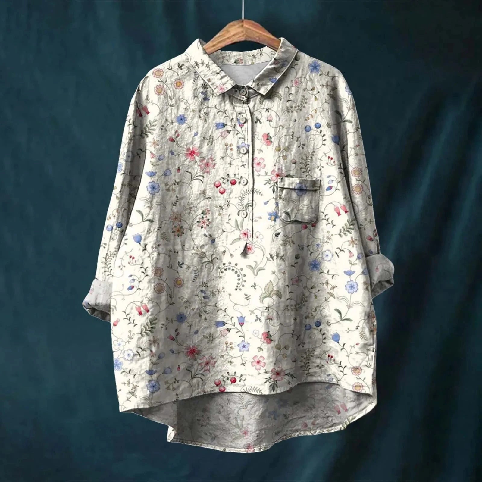 Lavinque Shirts Beige / S Chemise Oversize Fleurie | Lin Mélangé | Décontractée et Romantique