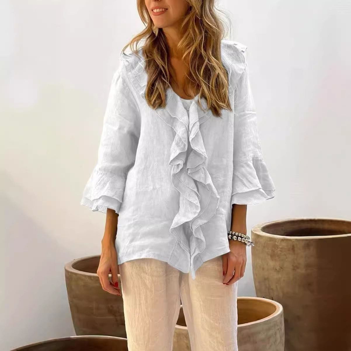 Lavinque Shirts Blanc / S Chemisier en Lin | Élégant | Léger et Confortable