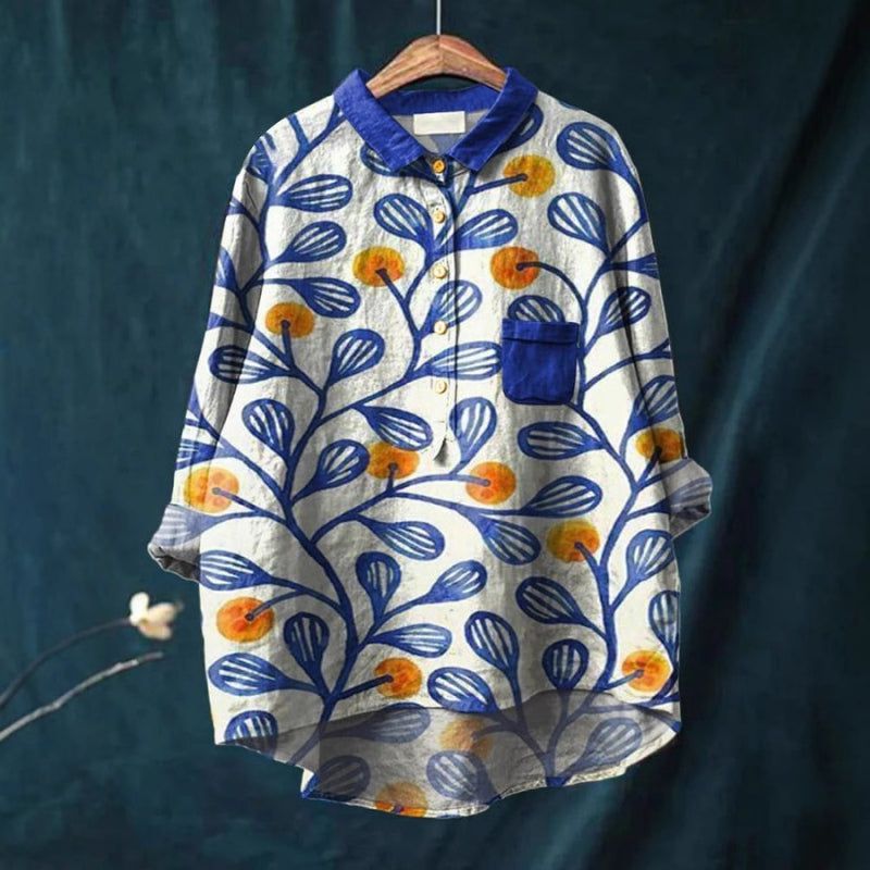 Lavinque Shirts Bleu-Blanc / S Chemise Oversize Imprimée | Blanc & Bleu | Bohème et Élégante