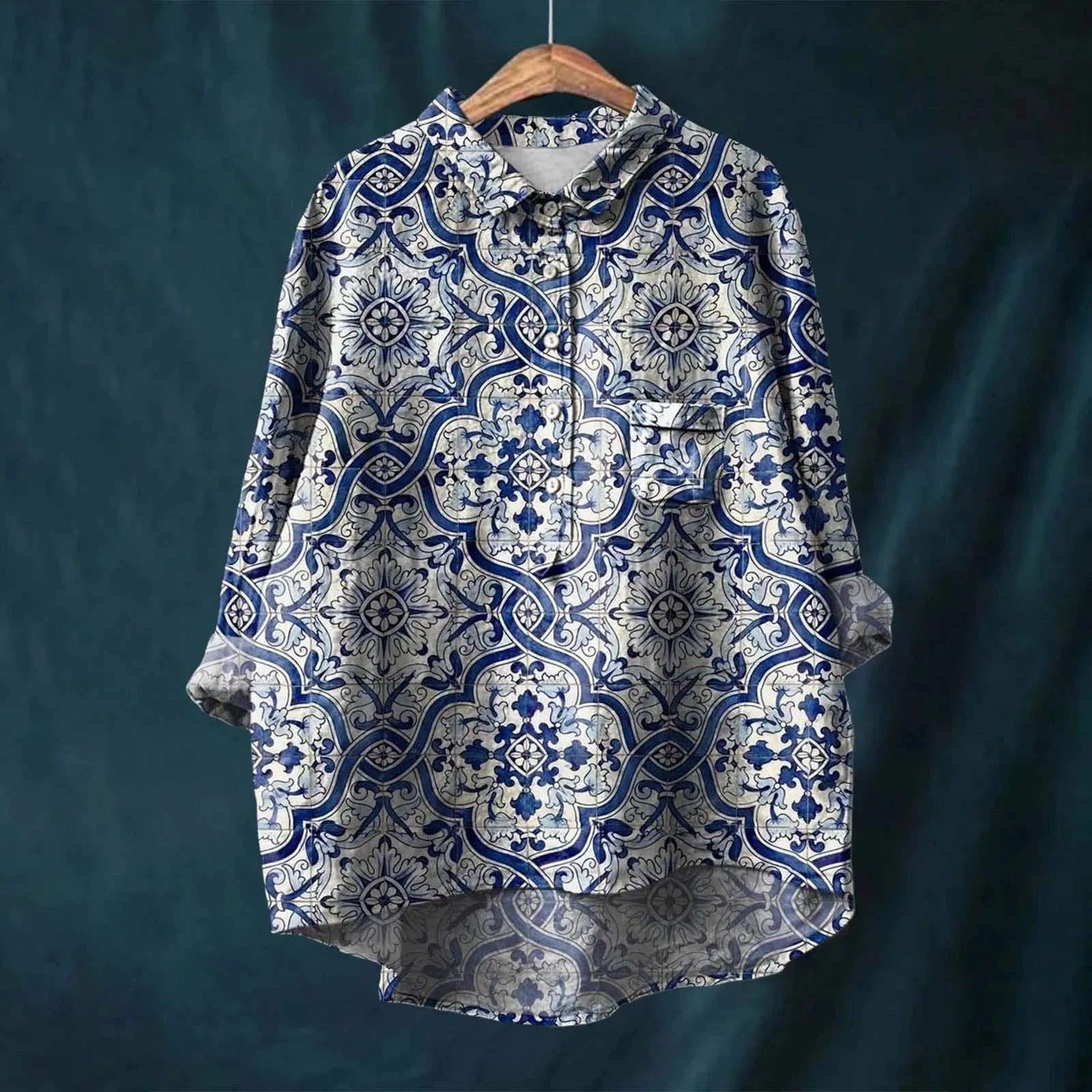 Lavinque Shirts Bleu / S Chemise Oversize Fleurie | Lin Mélangé | Décontractée et Romantique