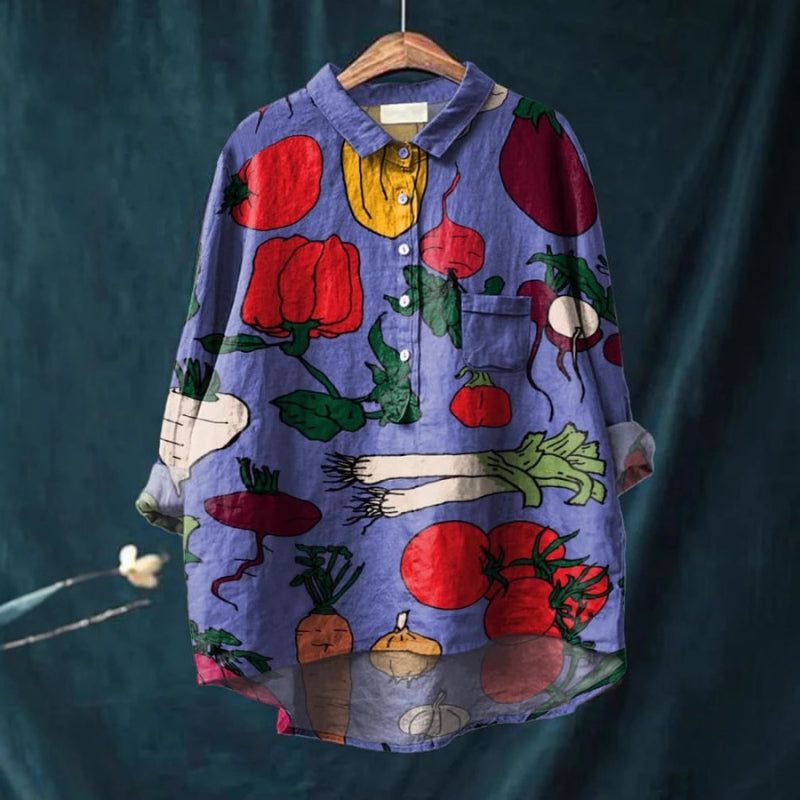 Lavinque Shirts Bleu / S Chemise Oversize Imprimée | Blanc & Bleu | Bohème et Élégante