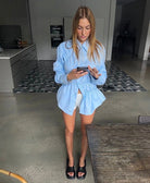 Lavinque Shirts Bleu / S Chemise Satinée Cintrée | Noir | Style Chic et Moderne
