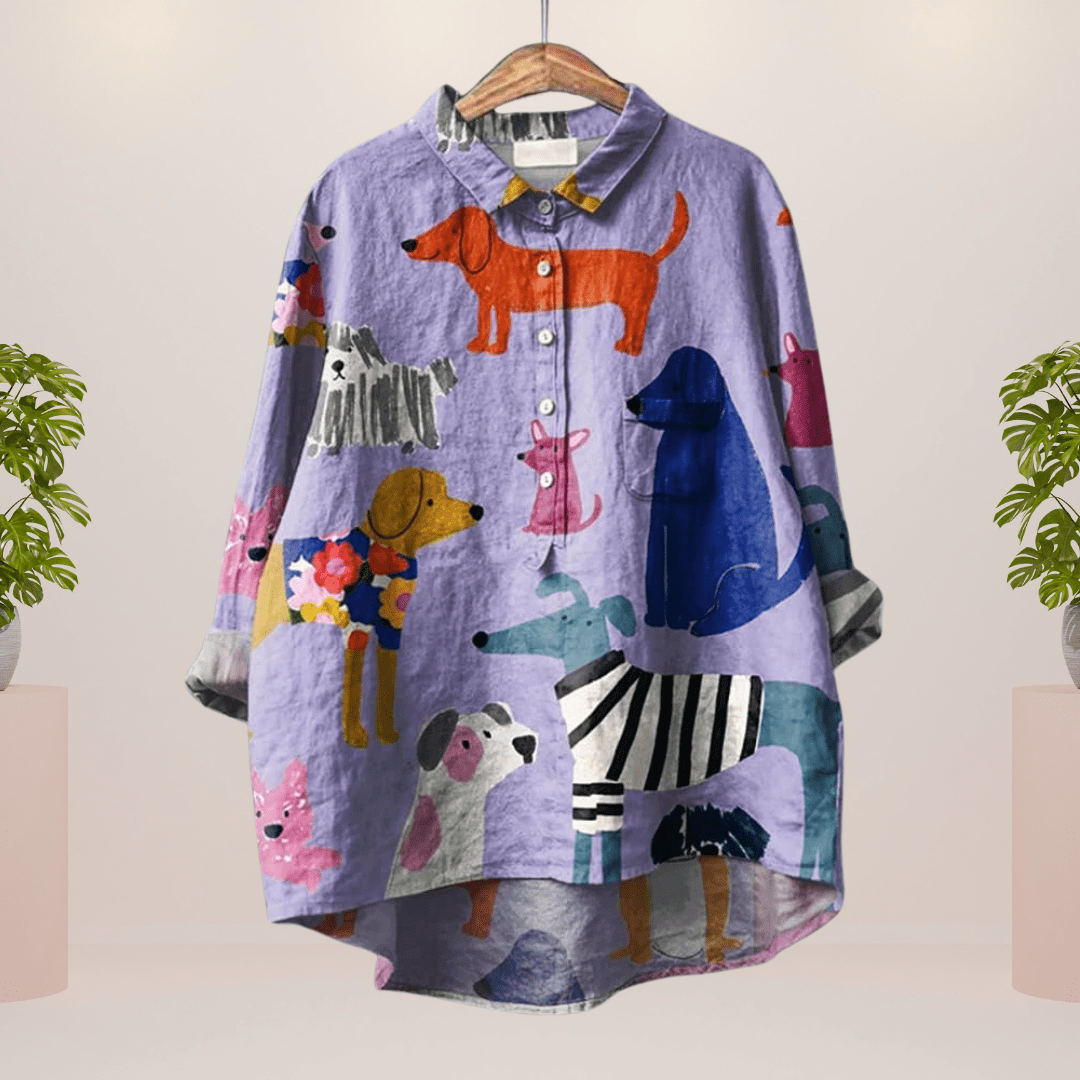 Lavinque Shirts Chiens Pourpre / S Chemise Oversize Violette | Imprimé Chiens Colorés | Style Fun et Confortable