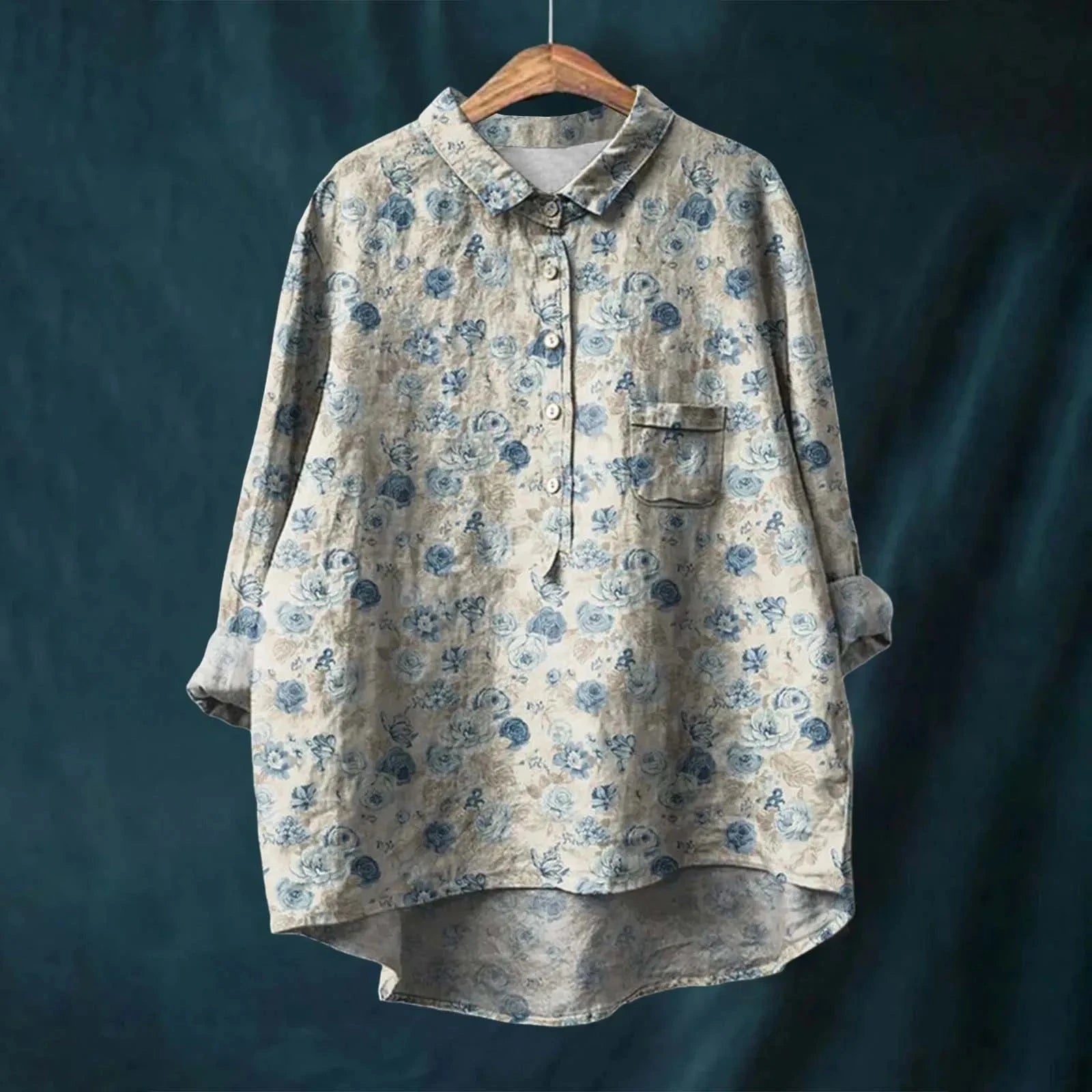 Lavinque Shirts Gris / S Chemise Oversize Fleurie | Lin Mélangé | Décontractée et Romantique