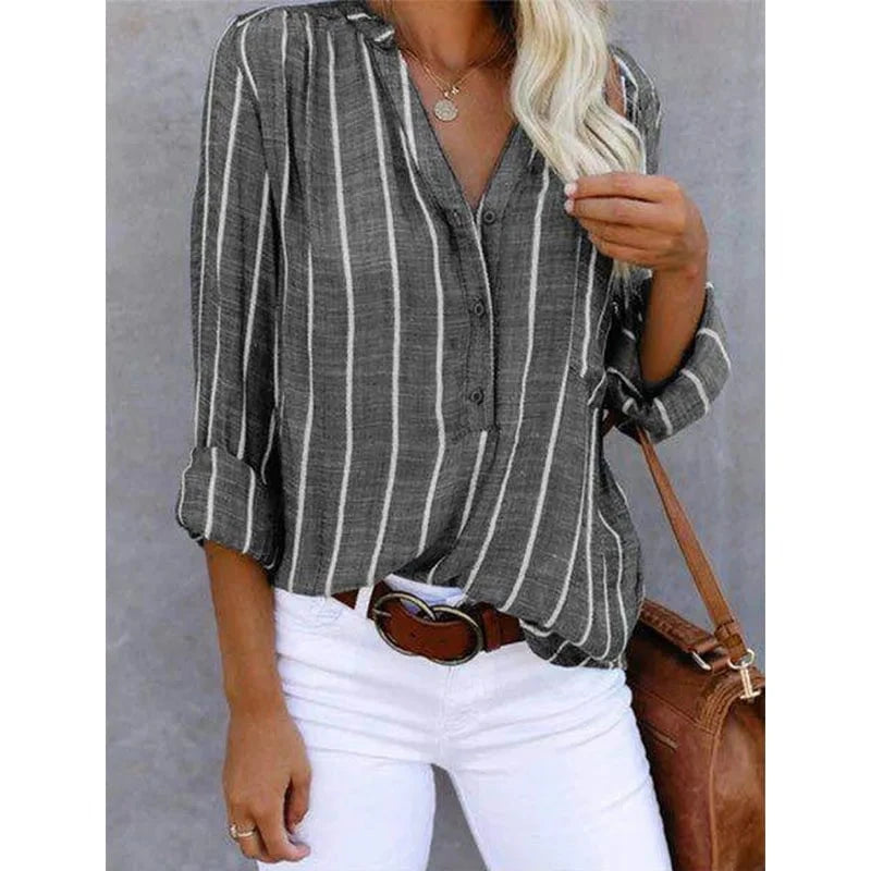 Lavinque Shirts Gris / S Chemise Rayée en Lin | Décontractée | Légère et Élégante