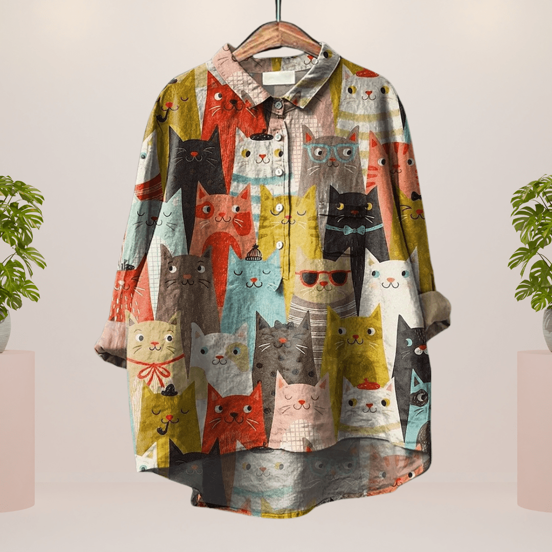 Lavinque Shirts Imprimé Chats / S Chemise Oversize Violette | Imprimé Chiens Colorés | Style Fun et Confortable