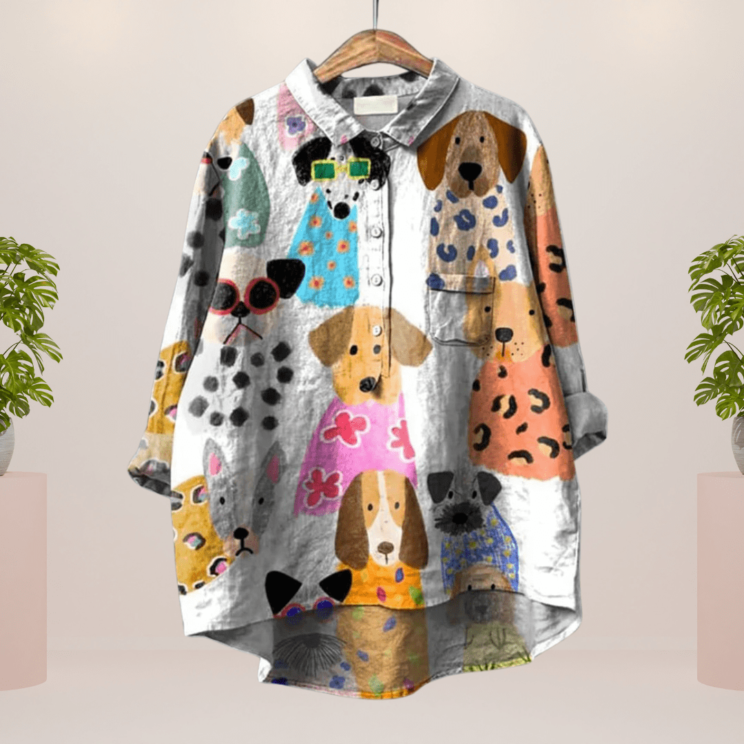 Lavinque Shirts Imprimé Chiens / S Chemise Oversize Violette | Imprimé Chiens Colorés | Style Fun et Confortable