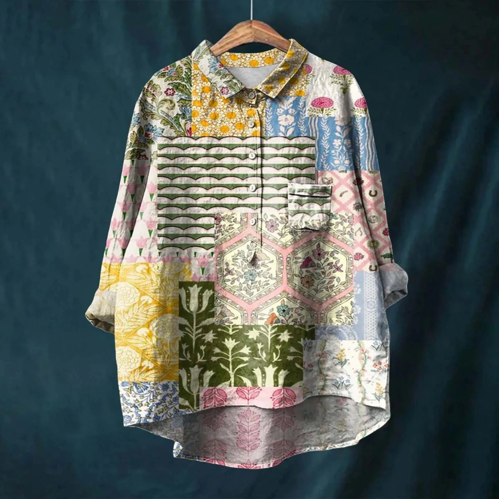 Lavinque Shirts Jaune / S Chemise Oversize Fleurie | Lin Mélangé | Décontractée et Romantique