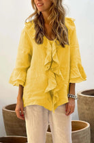 Lavinque Shirts Jaune / S Chemisier en Lin | Élégant | Léger et Confortable