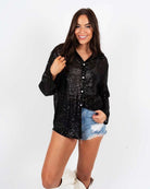 Lavinque Shirts Noir / S Chemise Brillante à Sequins | Coupe Oversize | Chic et Lumineuse