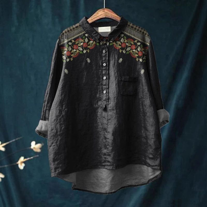 Lavinque Shirts Noir / S Chemise Oversize Imprimée | Blanc & Bleu | Bohème et Élégante