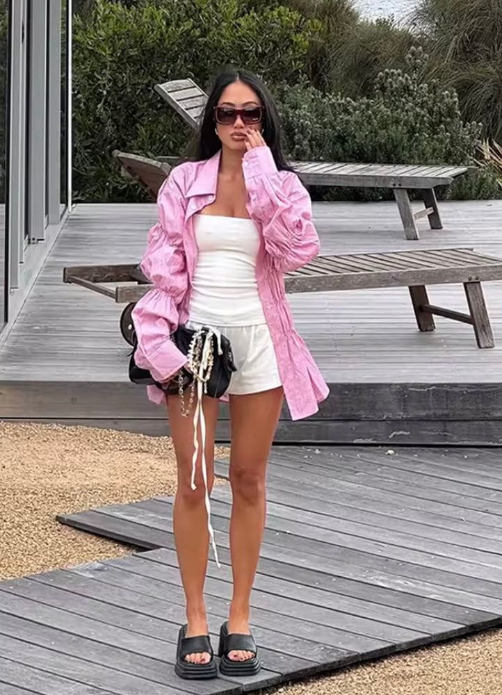 Lavinque Shirts Rose / S Chemise Satinée Cintrée | Noir | Style Chic et Moderne