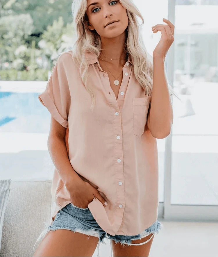 Lavinque Shirts Thé rose / S Chemise Oversize | Manches Courtes | Élégance Décontractée