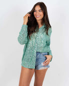 Lavinque Shirts Vert clair / S Chemise Brillante à Sequins | Coupe Oversize | Chic et Lumineuse