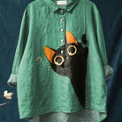 Lavinque Shirts Vert-Noir / S Chemise Oversize Imprimée | Blanc & Bleu | Bohème et Élégante