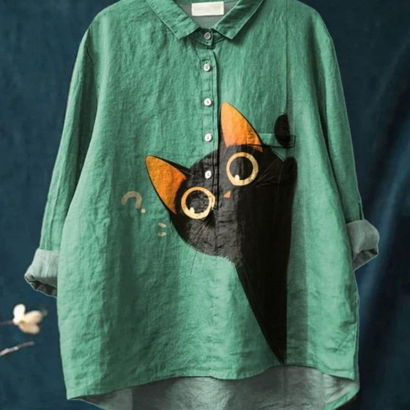Lavinque Shirts Vert-Noir / S Chemise Oversize Imprimée | Blanc & Bleu | Bohème et Élégante