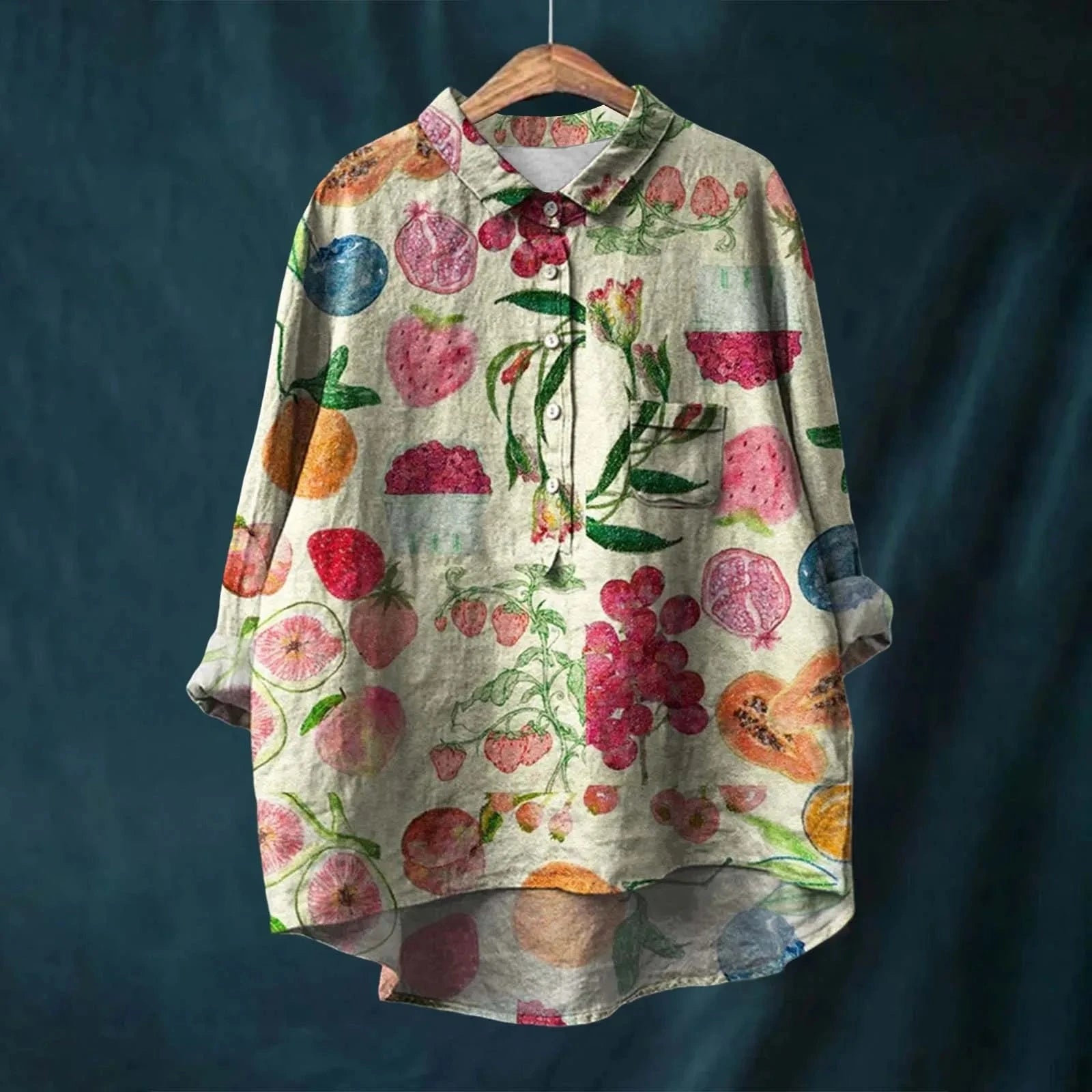 Lavinque Shirts Vert / S Chemise Oversize Fleurie | Lin Mélangé | Décontractée et Romantique