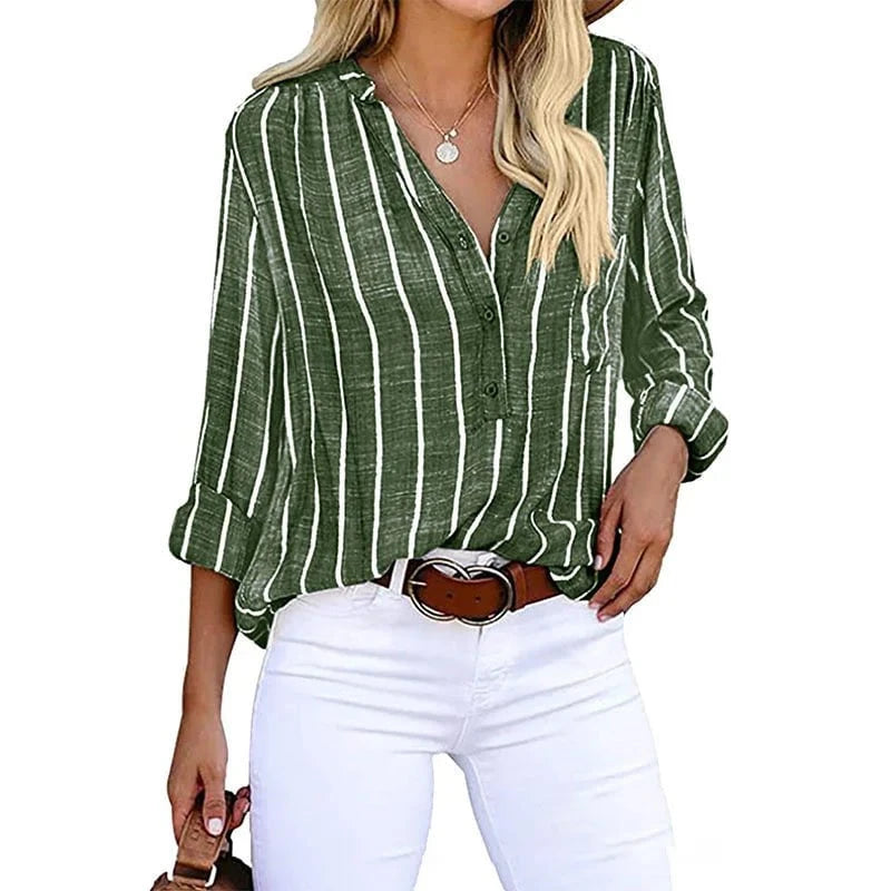Lavinque Shirts Vert / S Chemise Rayée en Lin | Décontractée | Légère et Élégante