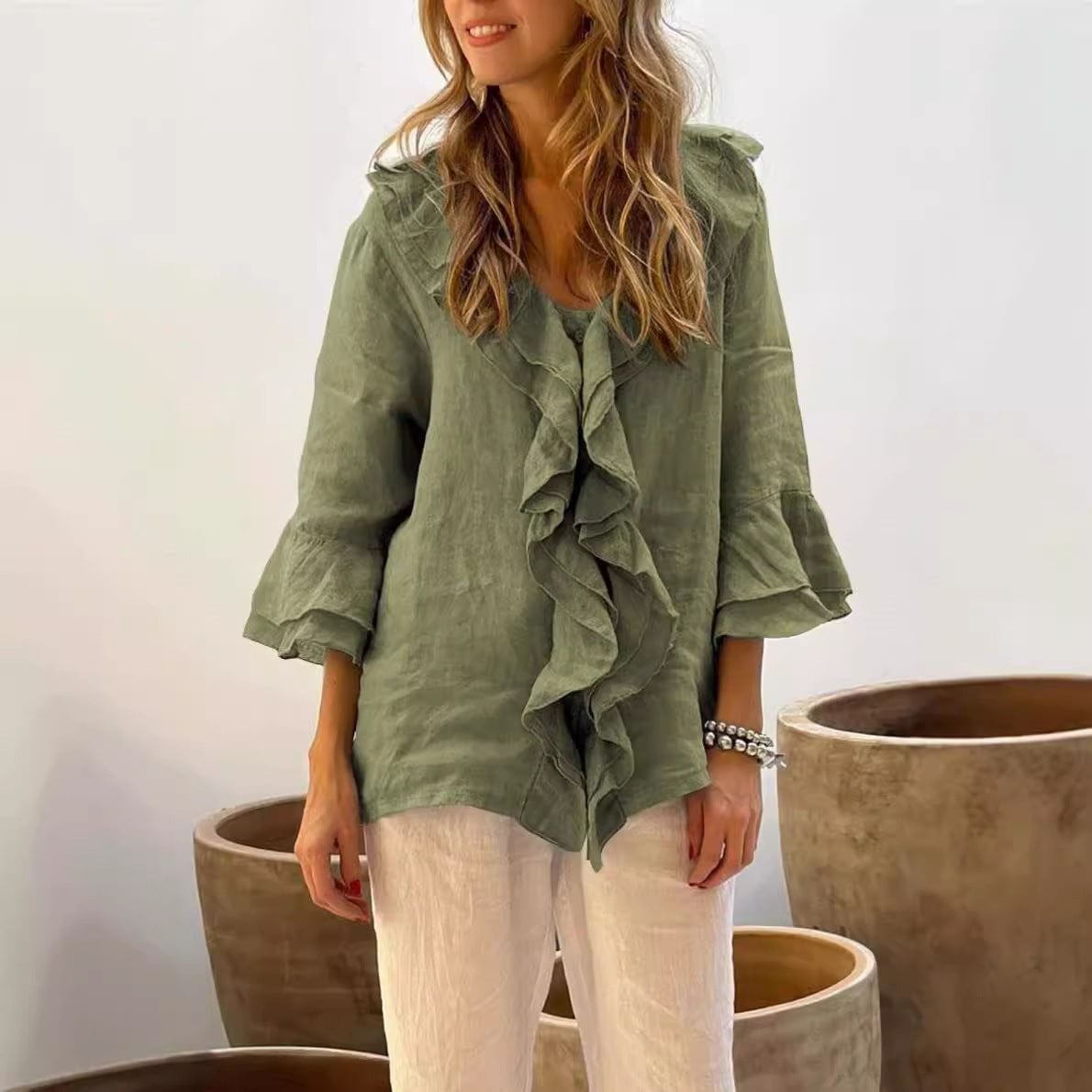 Lavinque Shirts Vert / S Chemisier en Lin | Élégant | Léger et Confortable