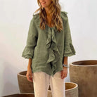 Lavinque Shirts Vert / S Chemisier en Lin | Élégant | Léger et Confortable