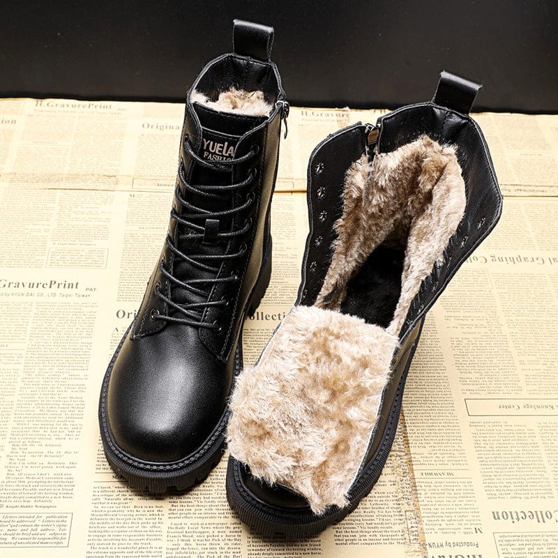 Lavinque Shoes 35 Bottes de Combat Hiver en Simili Cuir | Chaudes & Robustes | Confort et Style Urbain