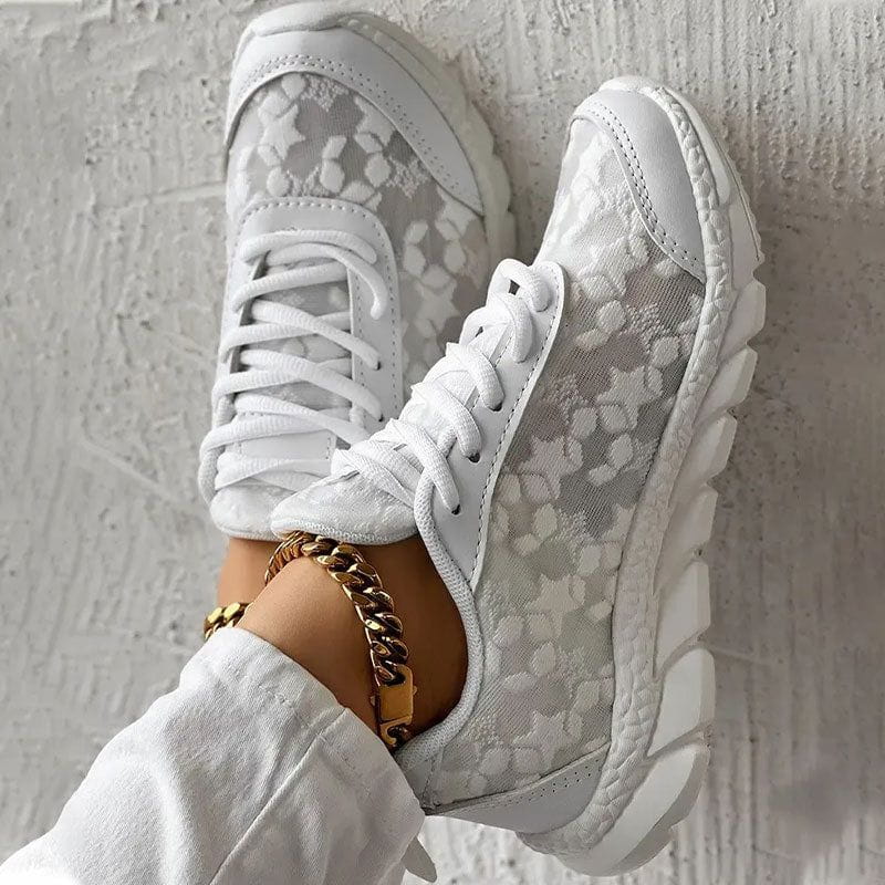 Lavinque Shoes Baskets Blanches en Dentelle | Élégance &  Confort | Look Chic et Aéré