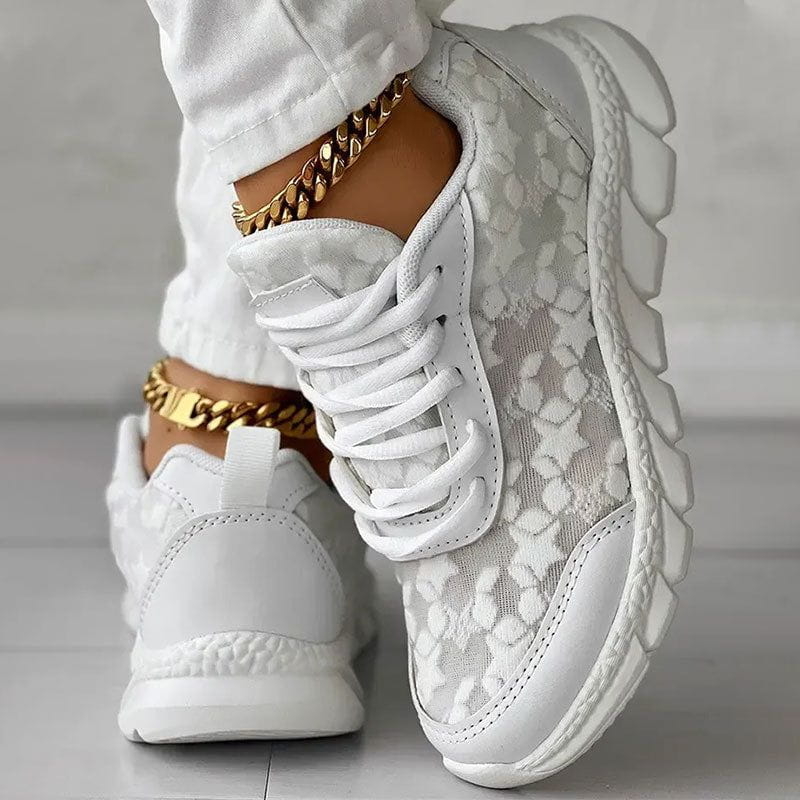 Lavinque Shoes Baskets Blanches en Dentelle | Élégance &  Confort | Look Chic et Aéré