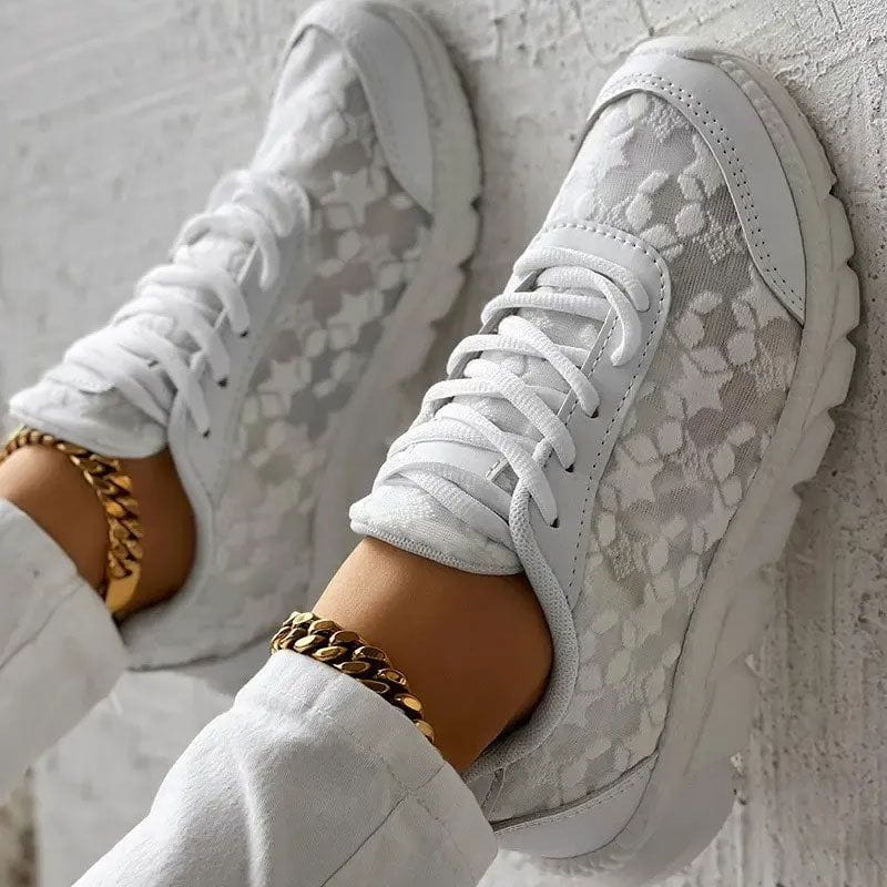 Lavinque Shoes Baskets Blanches en Dentelle | Élégance &  Confort | Look Chic et Aéré
