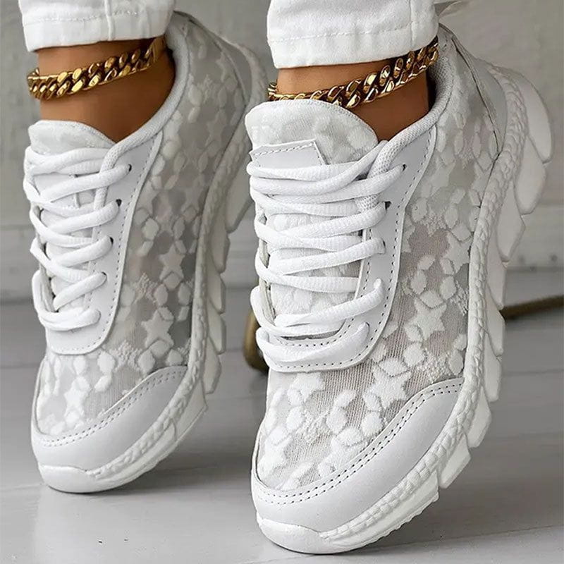 Lavinque Shoes Baskets Blanches en Dentelle | Élégance &  Confort | Look Chic et Aéré