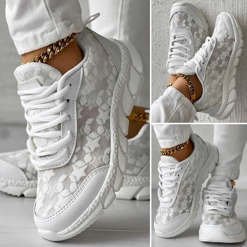 Lavinque Shoes Baskets Blanches en Dentelle | Élégance &  Confort | Look Chic et Aéré