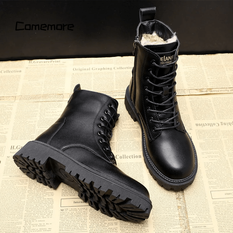 Lavinque Shoes Bottes de Combat Hiver en Simili Cuir | Chaudes & Robustes | Confort et Style Urbain