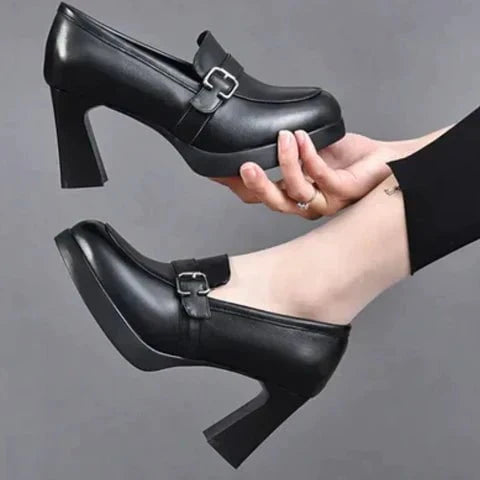 Lavinque Shoes Noir / 35 Mocassins à Talons | Cuir Synthétique | Élégants et Confortables