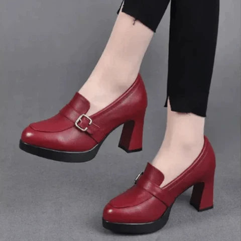 Lavinque Shoes Rouge / 35 Mocassins à Talons | Cuir Synthétique | Élégants et Confortables