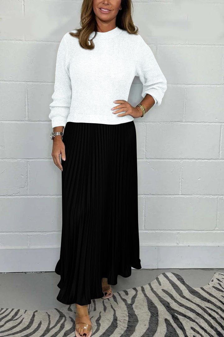 Lavinque Skirt Blanc-Noir / S Ensemble Pull et Jupe Plissée | Élégance | Confort et Fluidité