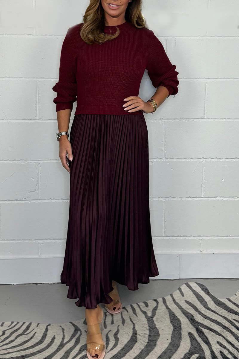 Lavinque Skirt Bordeaux / S Ensemble Pull et Jupe Plissée | Élégance | Confort et Fluidité