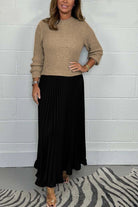 Lavinque Skirt Kaki-Noir / S Ensemble Pull et Jupe Plissée | Élégance | Confort et Fluidité