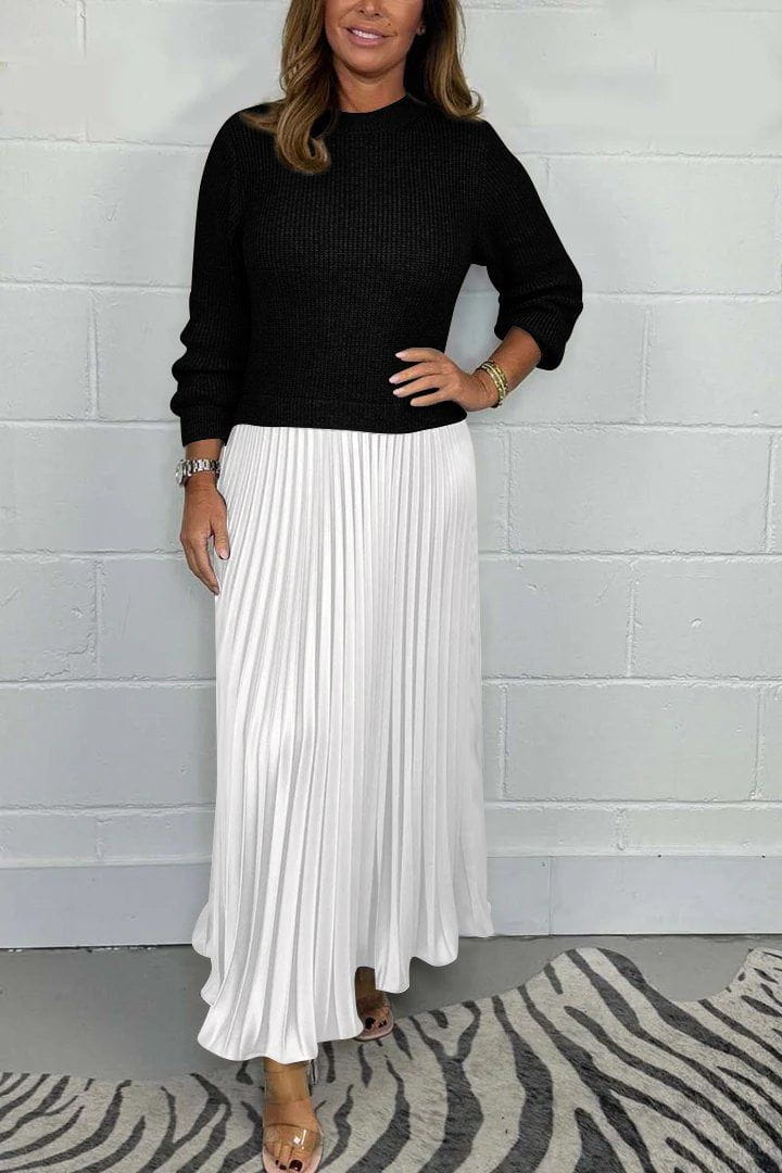 Lavinque Skirt Noir-Blanc / S Ensemble Pull et Jupe Plissée | Élégance | Confort et Fluidité