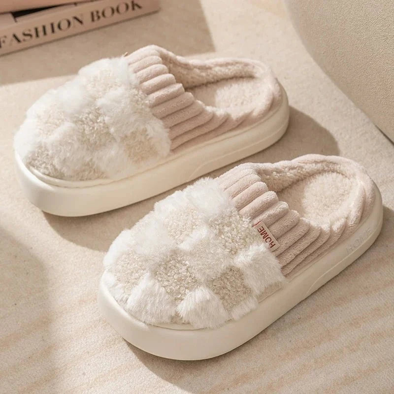 Lavinque Slippers Blanc / 37 Chaussons d’intérieur fourrés | Rose et gris | Chaleur et confort absolu