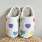 Lavinque Slippers Blanc / 40 Chaussons Cœur Doux | Multicolore sur Blanc | Mignons et Ultra Confortables
