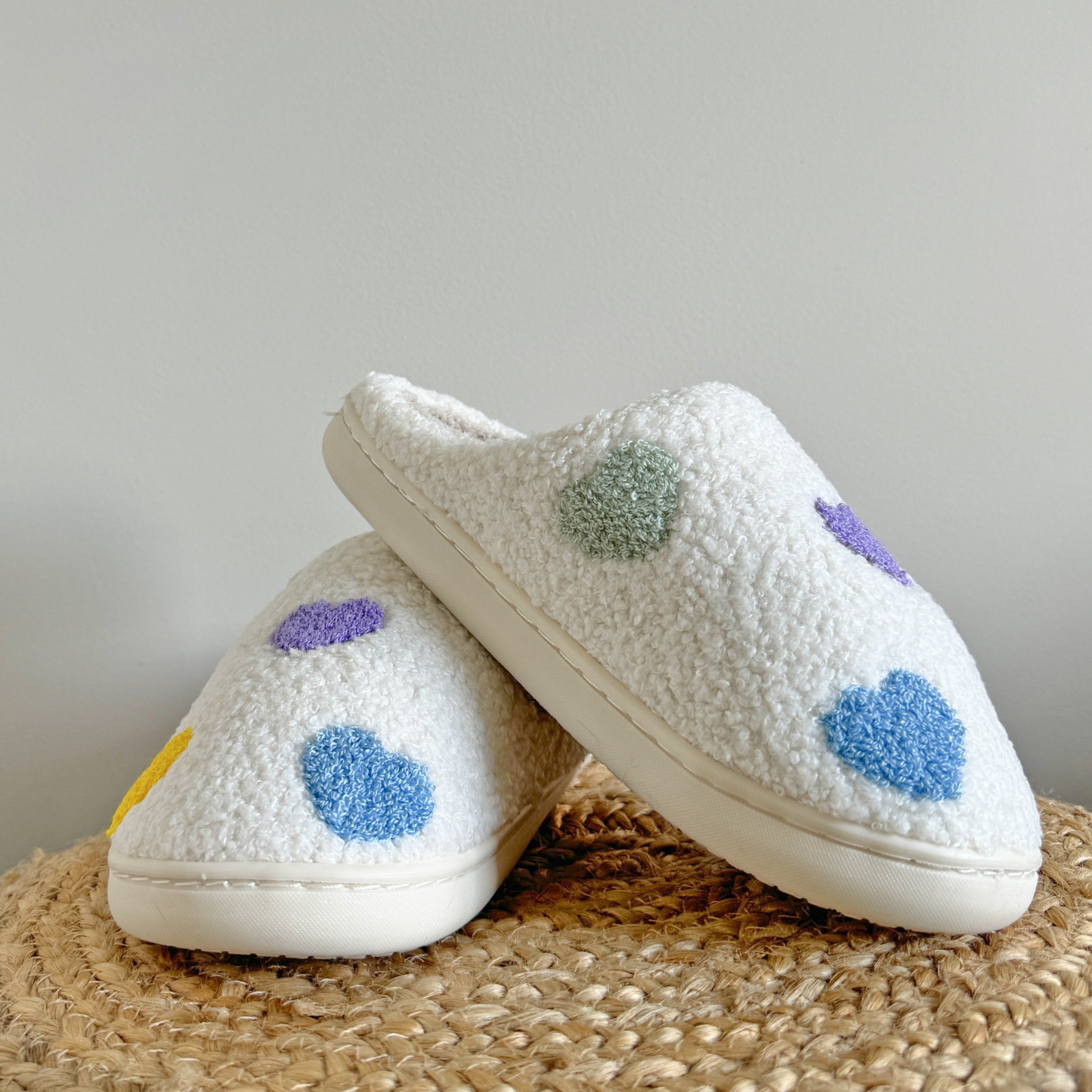 Lavinque Slippers Chaussons Cœur Doux | Multicolore sur Blanc | Mignons et Ultra Confortables