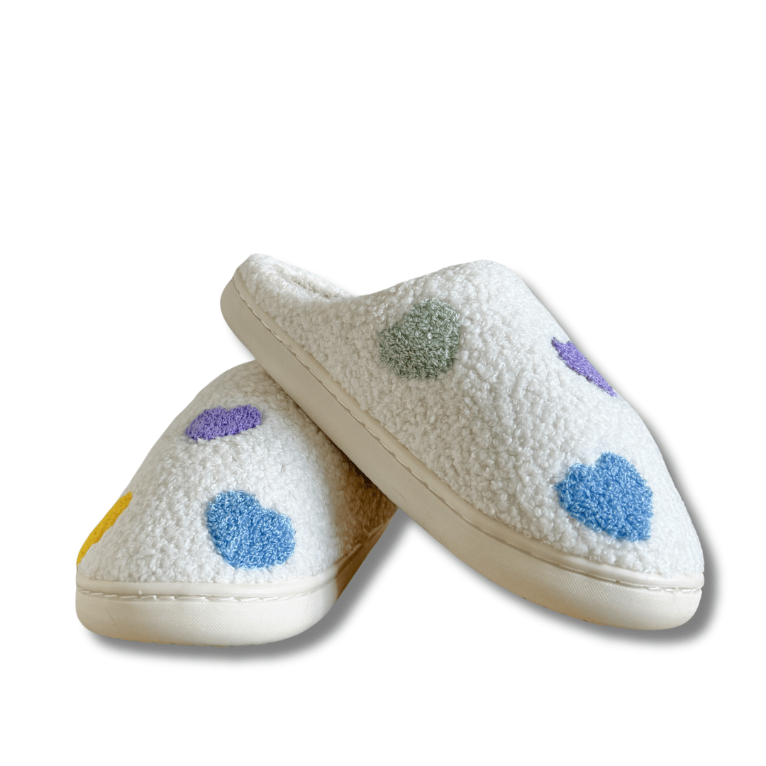 Lavinque Slippers Chaussons Cœur Doux | Multicolore sur Blanc | Mignons et Ultra Confortables