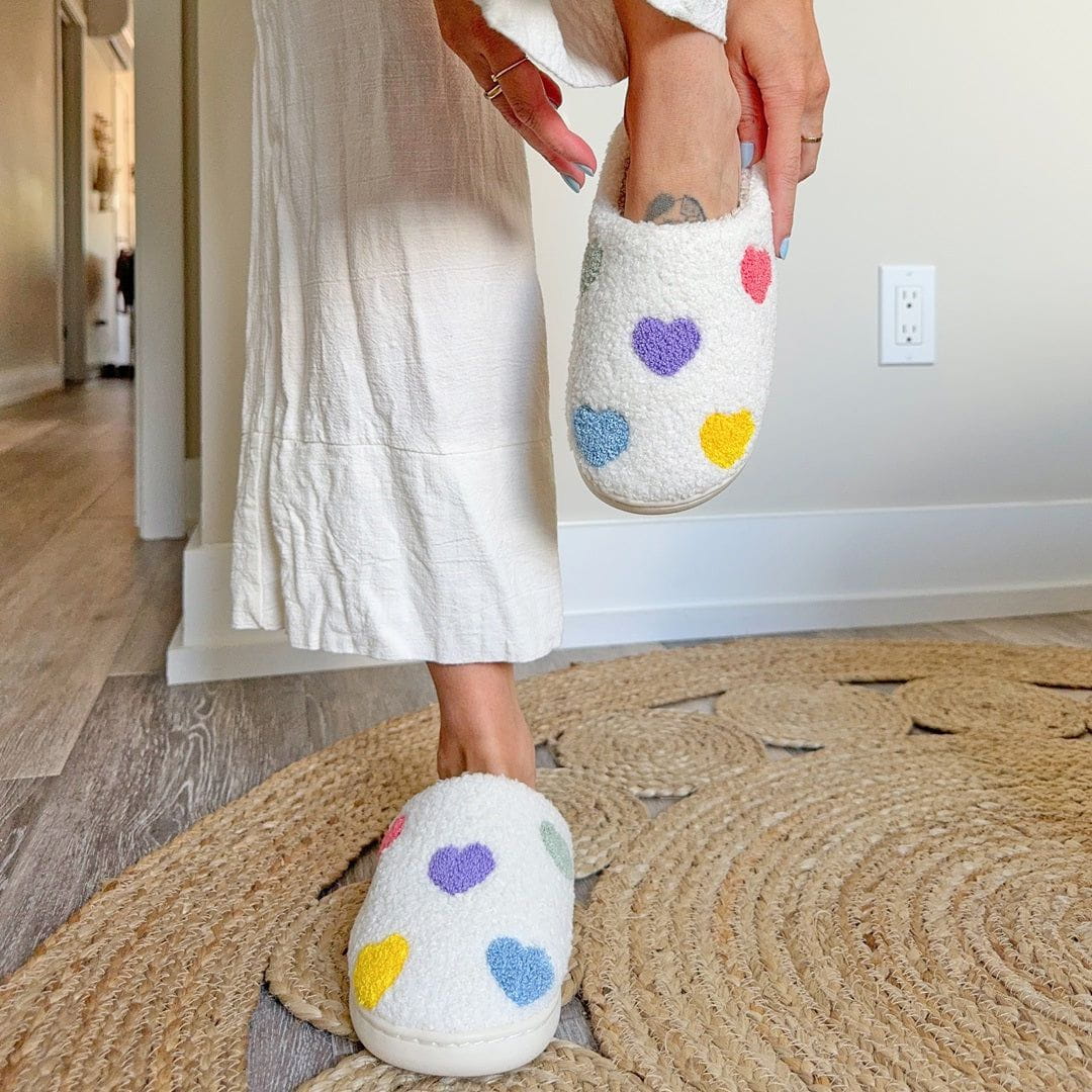 Lavinque Slippers Chaussons Cœur Doux | Multicolore sur Blanc | Mignons et Ultra Confortables